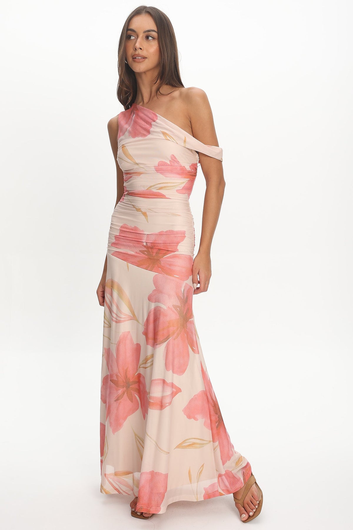 Lylah Asymmetric Neckline Mesh Maxi Dress Floral Main image