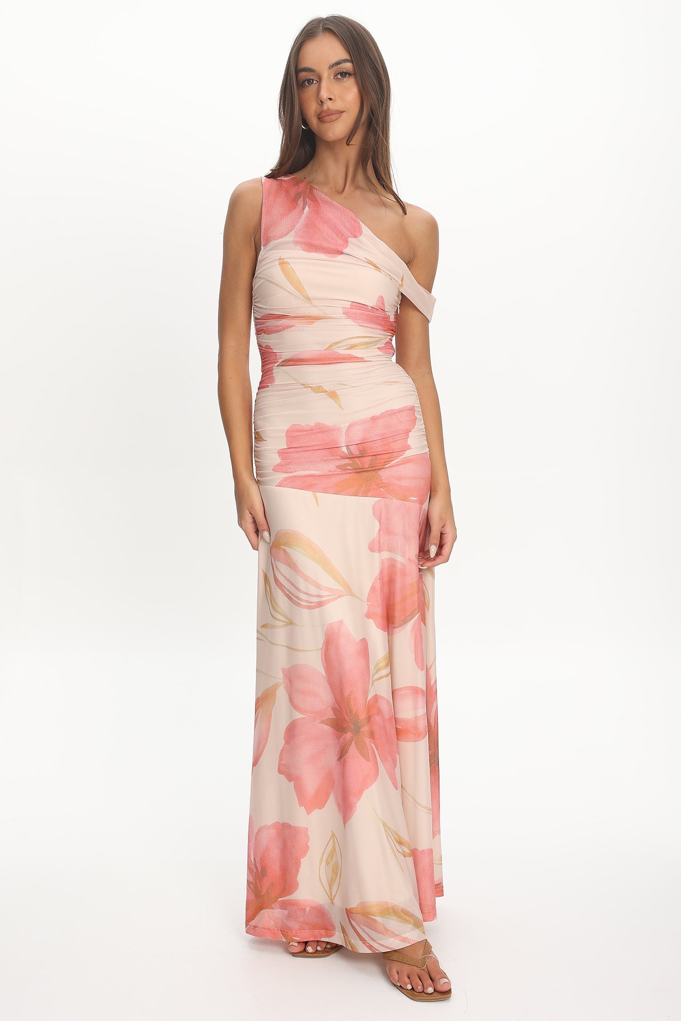 Lylah Asymmetric Neckline Mesh Maxi Dress Floral Secondary image