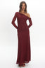 Lylah Asymmetric Neckline Long Sleeve Maxi Dress Mesh Plum