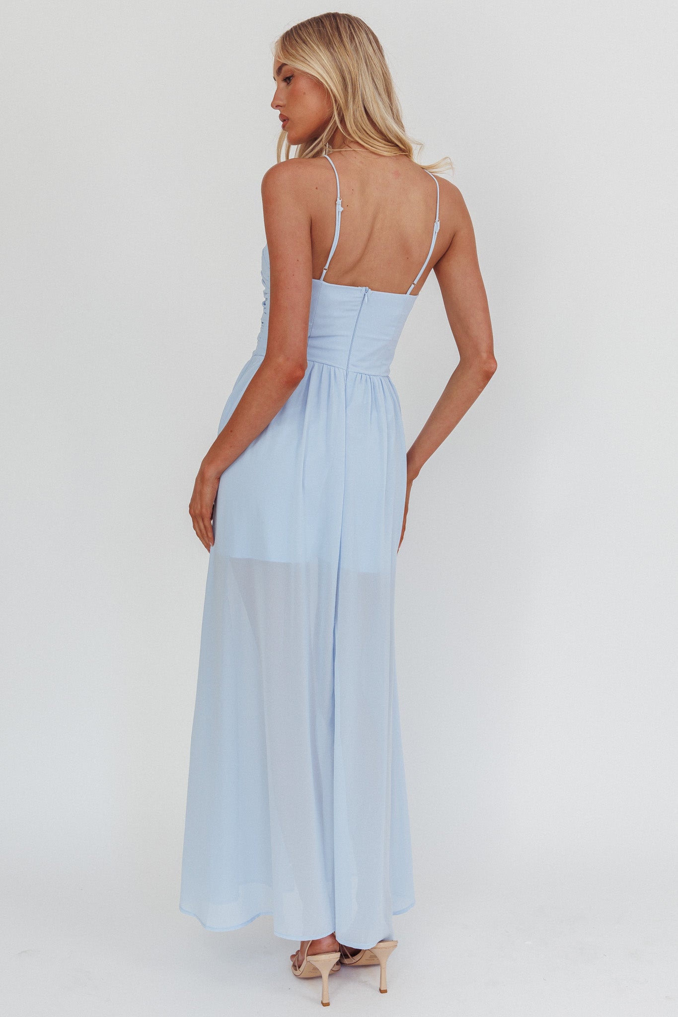 The Dreamers Ruched Basque Waist Maxi Dress Blue Secondary image