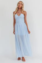 The Dreamers Ruched Basque Waist Maxi Dress Blue