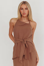 Eniola Asymmetric Neckline Halter Top Chocolate