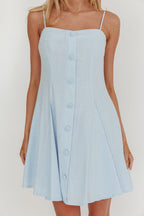 Fianna Button Front Godet Mini Dress Light Blue