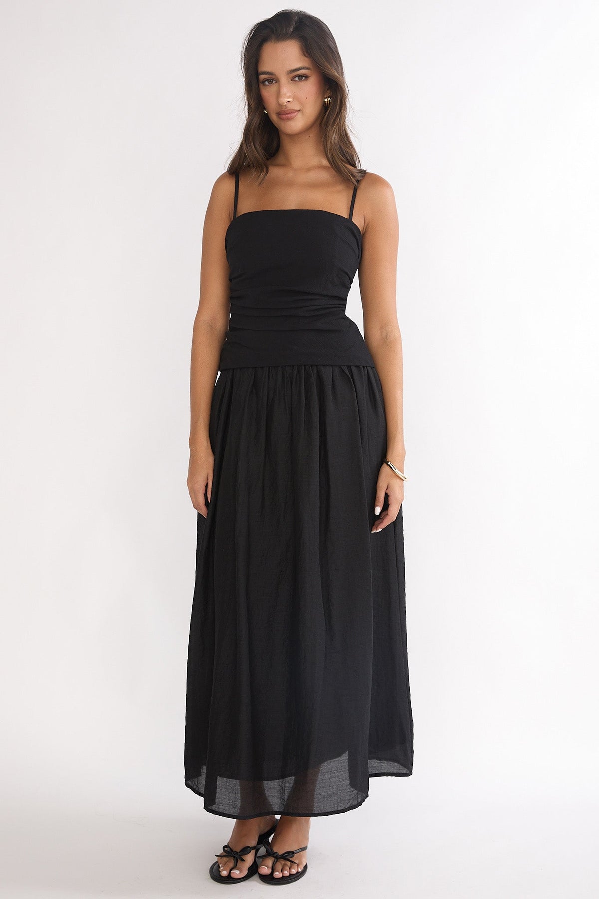 Tobi Square Neck A-Line Maxi Dress Black