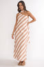 Mirona One Shoulder Scarf Maxi Dress Stripe Camel