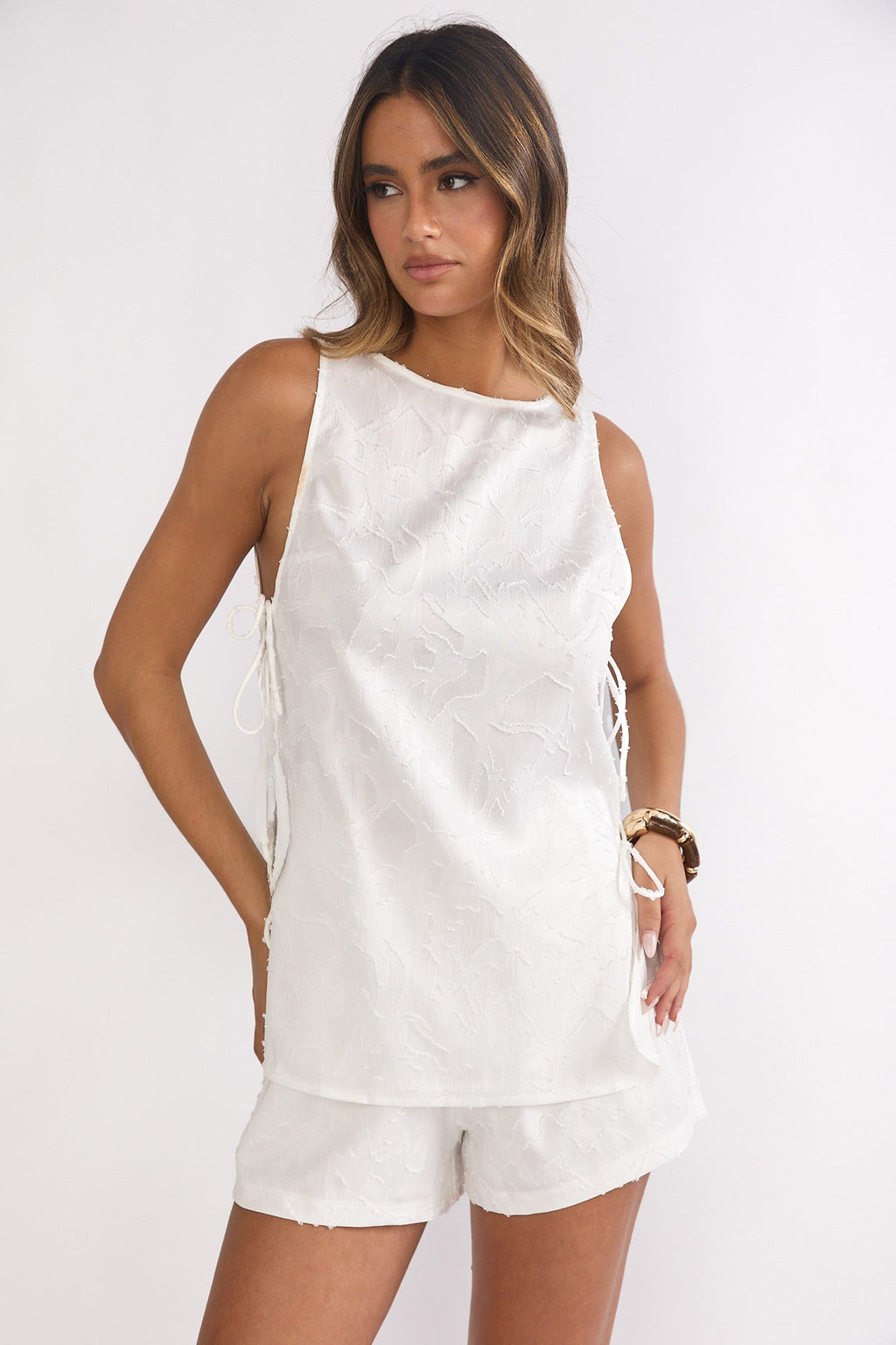 Honeykiss Tie Side Top White