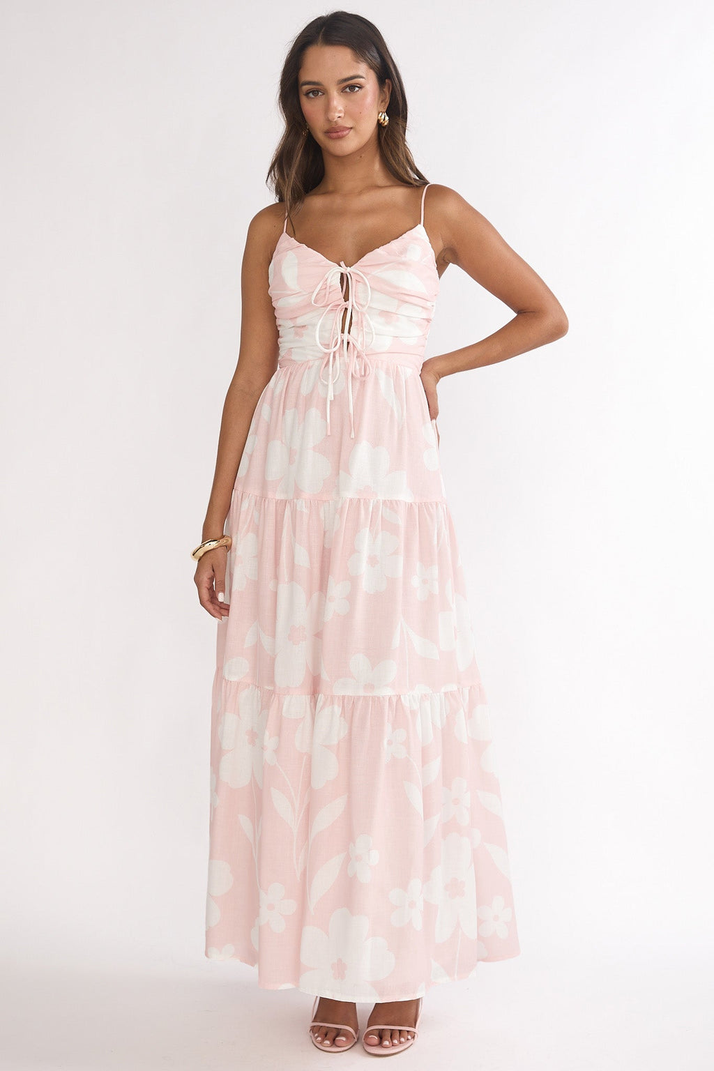 Darelle Tied Bodice Maxi Dress Floral Pink
