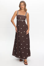 Teena Square Neckline Maxi Dress Print Chocolate