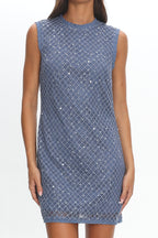Alvena Crochet Lace Shift Dress Sequin Light Blue
