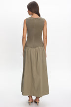 Keeeva Boatneck Maxi Dress Light Khaki