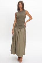 Keeeva Boatneck Maxi Dress Light Khaki
