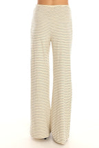 Hallina Braid-Trim Striped Wide Leg Trousers Beige