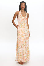 Golden Hour Beach Halterneck Maxi Dress Print Apricot
