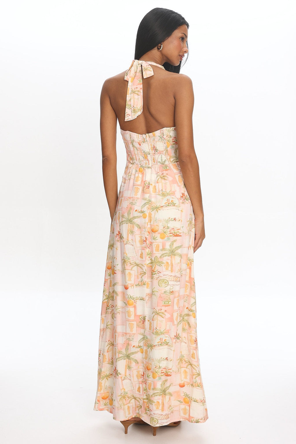 Golden Hour Beach Halterneck Maxi Dress Print Apricot
