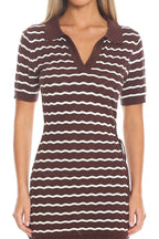 Courtside Stripe Cutout Polo Dress Chocolate