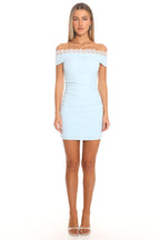 Persephone Off-Shoulder Mini Dress Light Blue