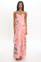 Botanical Bloom Tiered Maxi Dress Pink