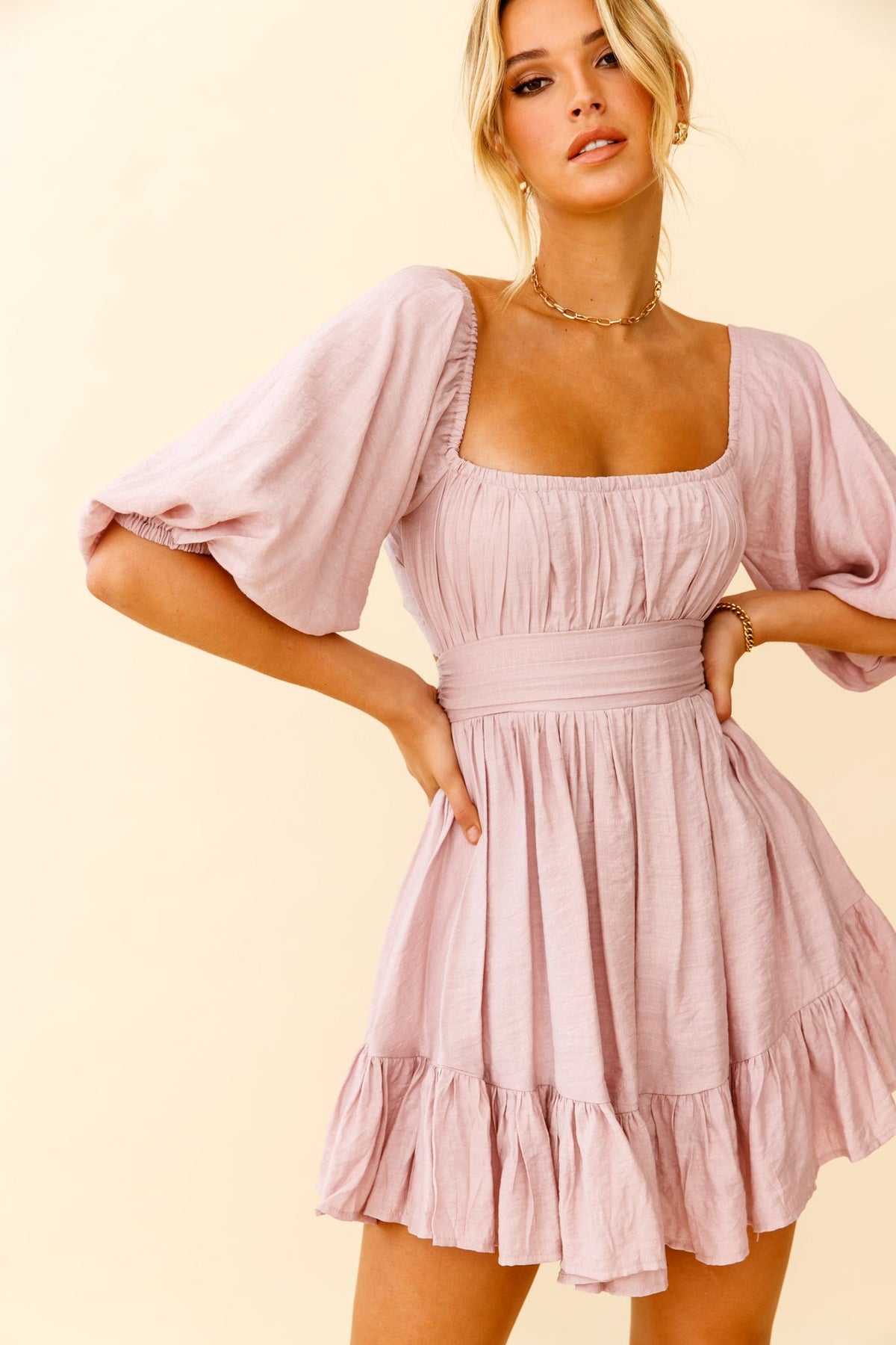 Abby Off-Shoulder Tie-Up Back Dress Blush Main image