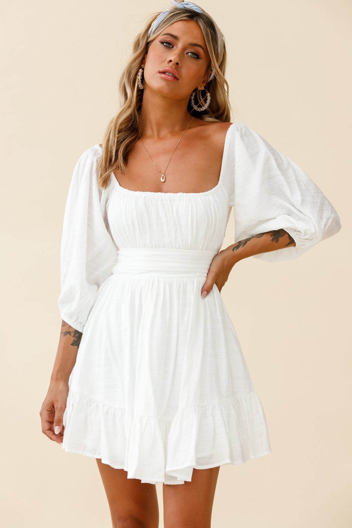 Abby Off-Shoulder Tie-Up Back Dress White Main image