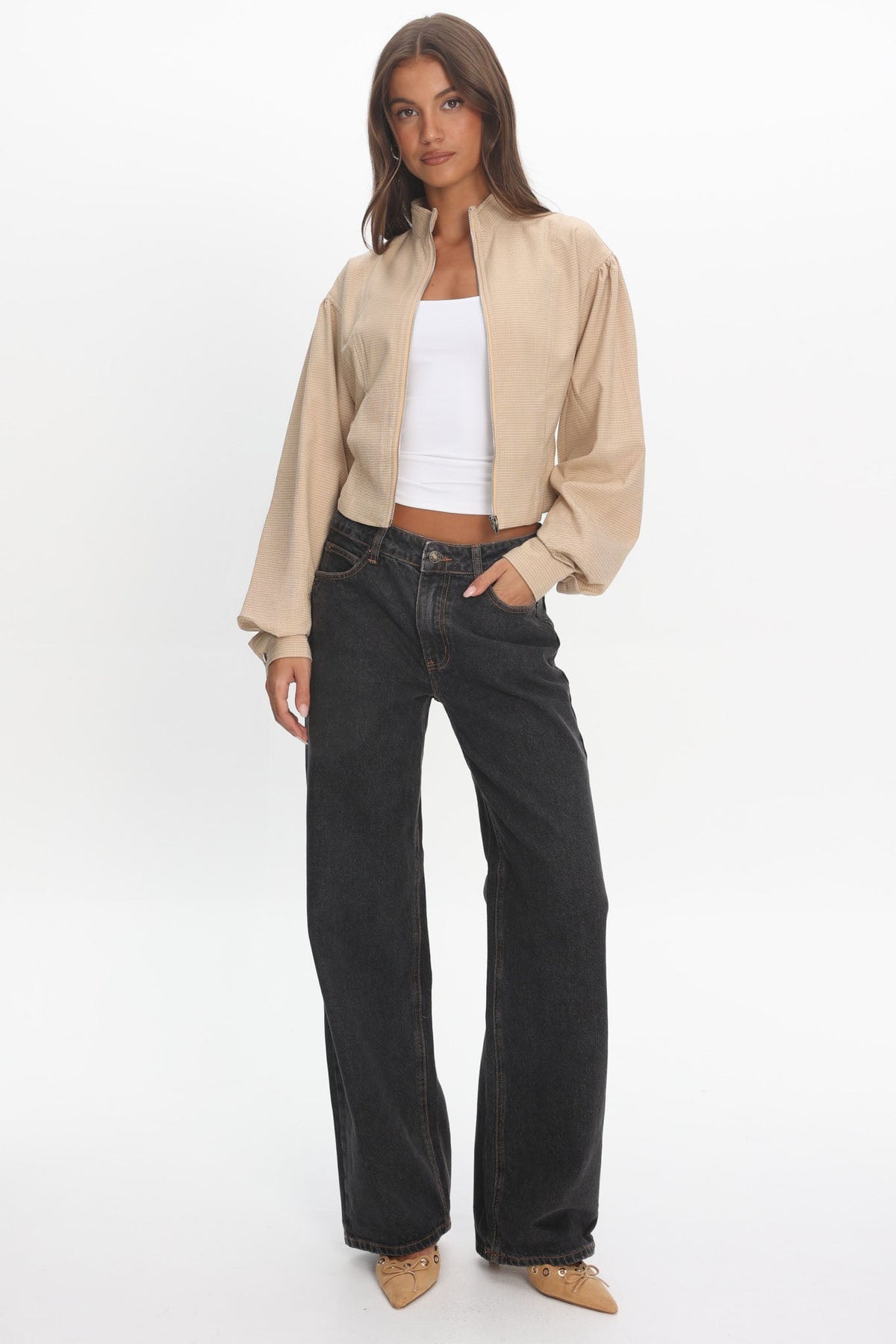 LIONESS Eclipse Jacket Beige Plaid