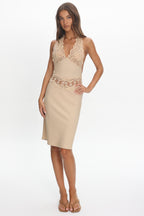 LIONESS Solana Midi Dress Beige Plaid
