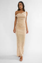 Callen Cowl Ruched Maxi Dress Champagne Silver