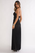 Orizel Pintuck Drop Waist Maxi Dress Sparkle Black