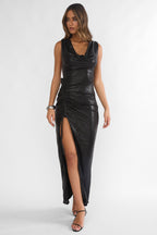 Lyrah Cowl Ruched Maxi Dress Black