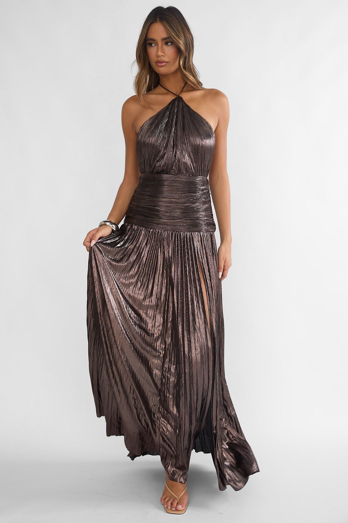 Ahmara Drop Waist Accordion Pleat Maxi Dress Gunmetal Main image