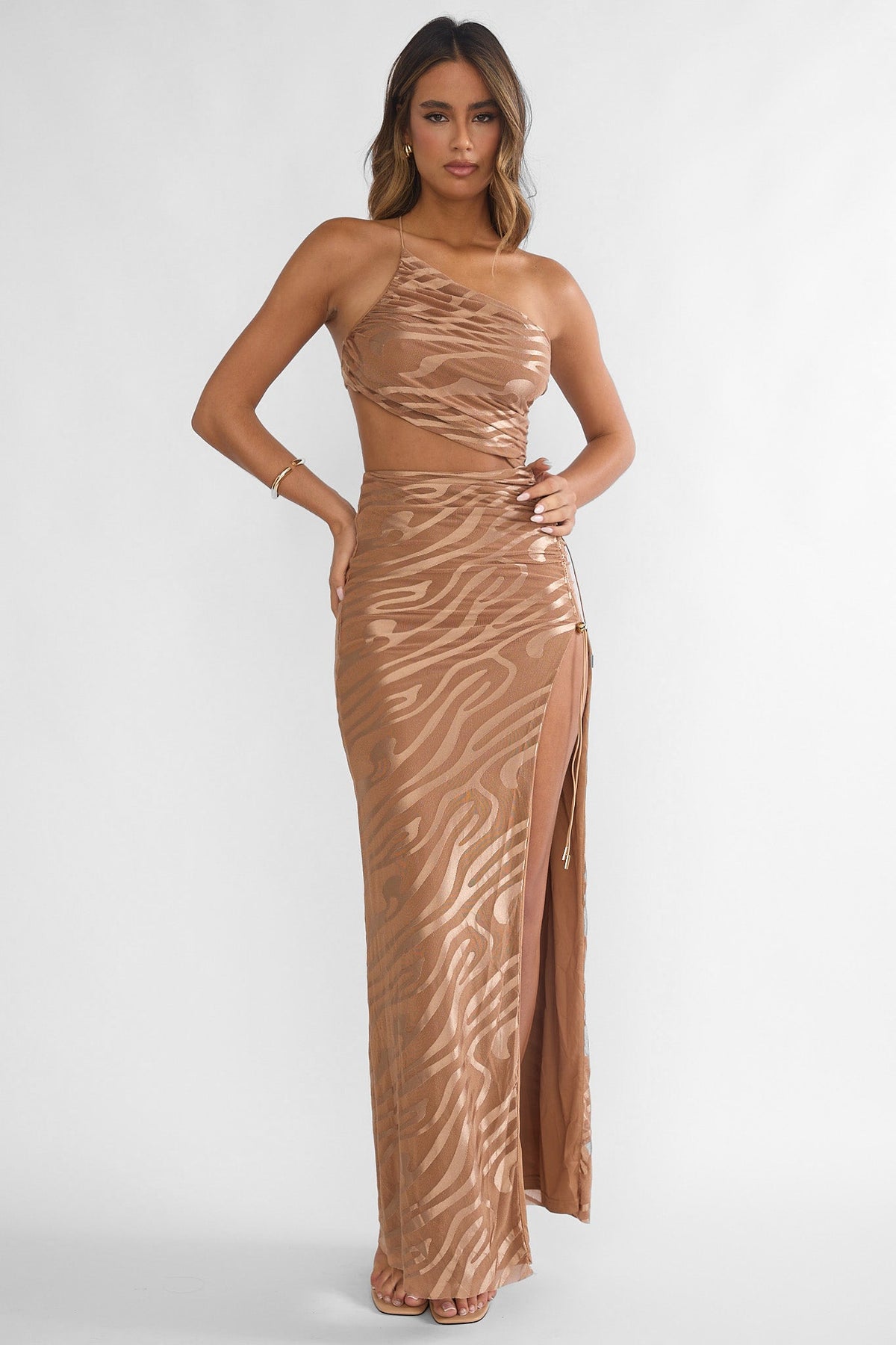 Kyma One-Shoulder Cut-Out Maxi Dress Mocha Main image