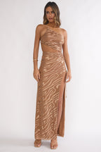 Kyma One-Shoulder Cut-Out Maxi Dress Mocha