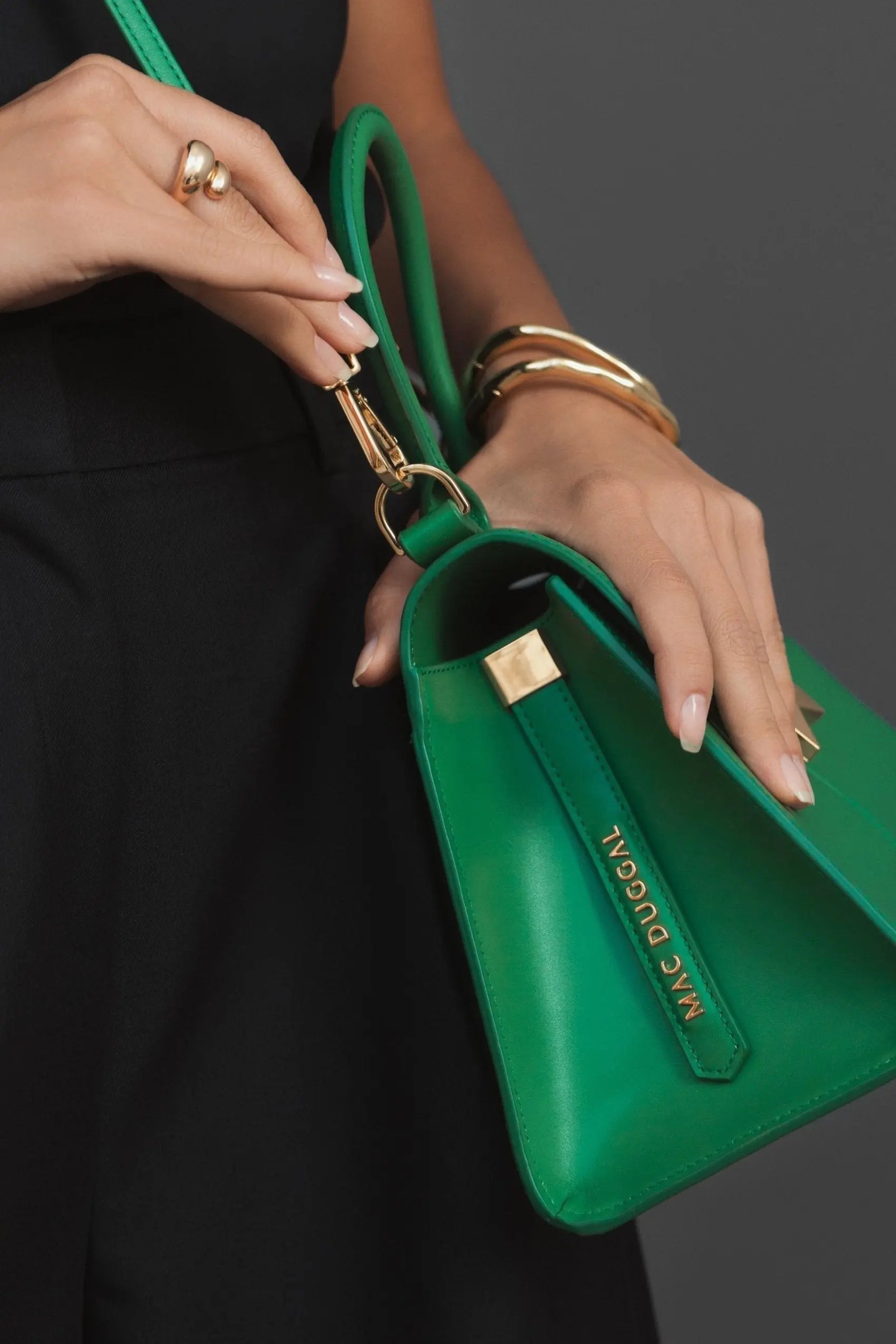 Green Small Structured Leather Top Handle Bag