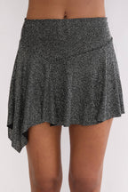 Vespera Asymmetric Hem Mini Skirt Silver Black