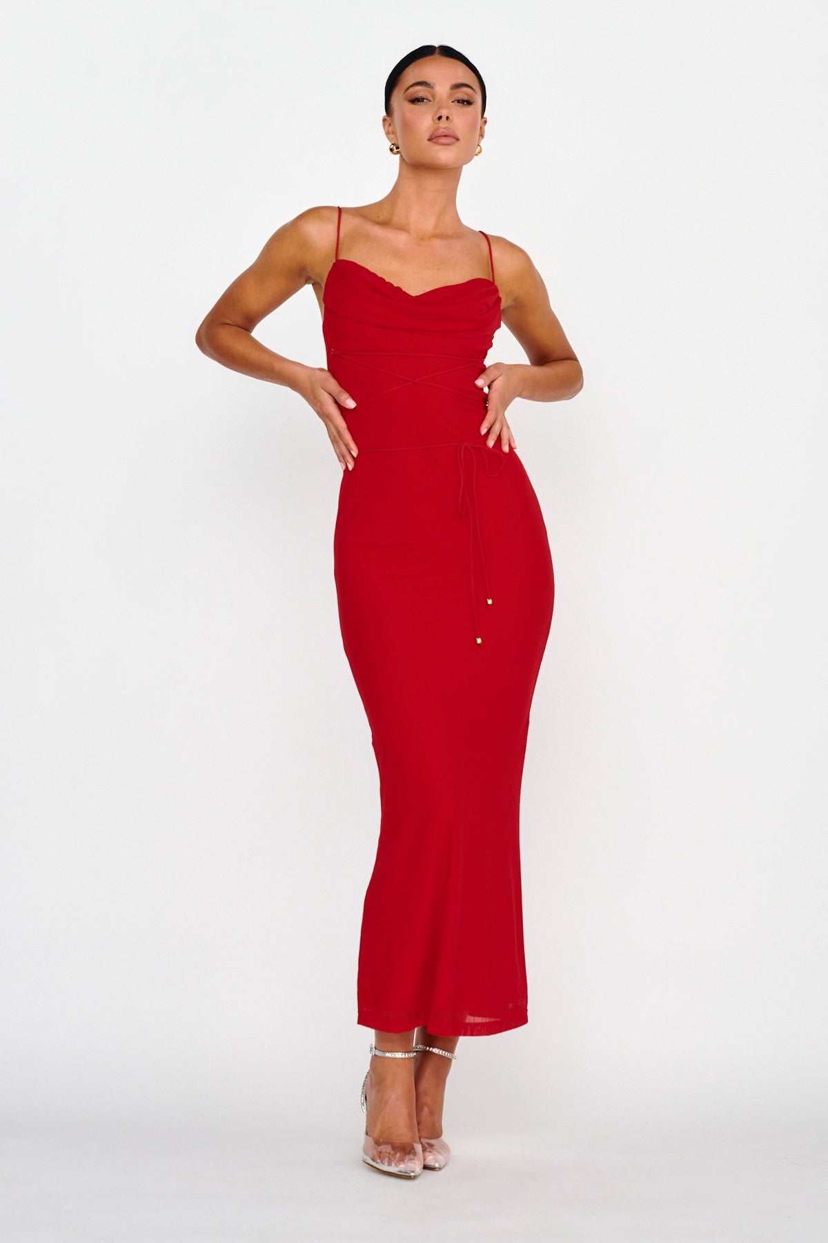 Teava Laced Waist Maxi Dress Red Main image