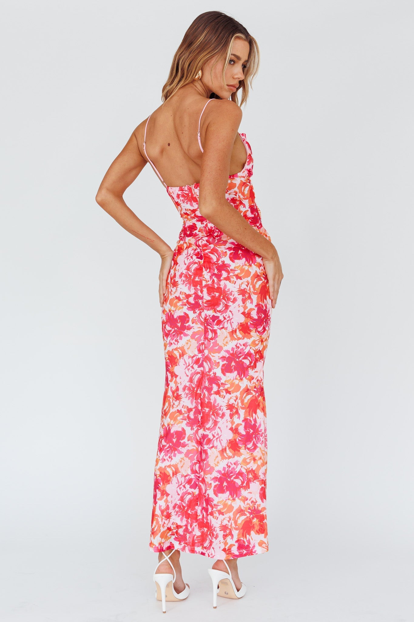 Teava Laced Waist Midi Dress Floral Red Secondary image