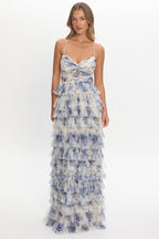 Cambridge Layered Frill Maxi Dress Blue