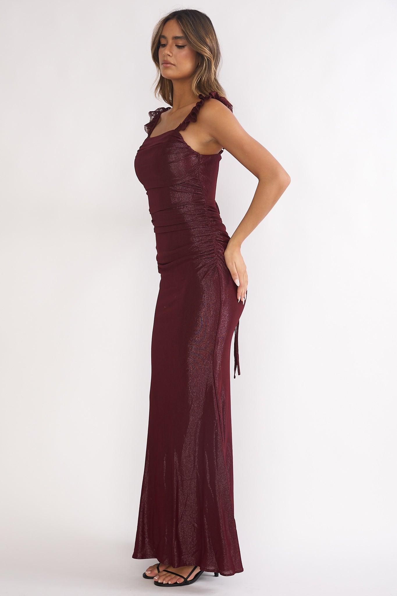 Valara Lace-Up Back Maxi Dress Wine Secondary image