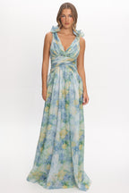 Lys Lace-Up Back Maxi Dress Print Blue