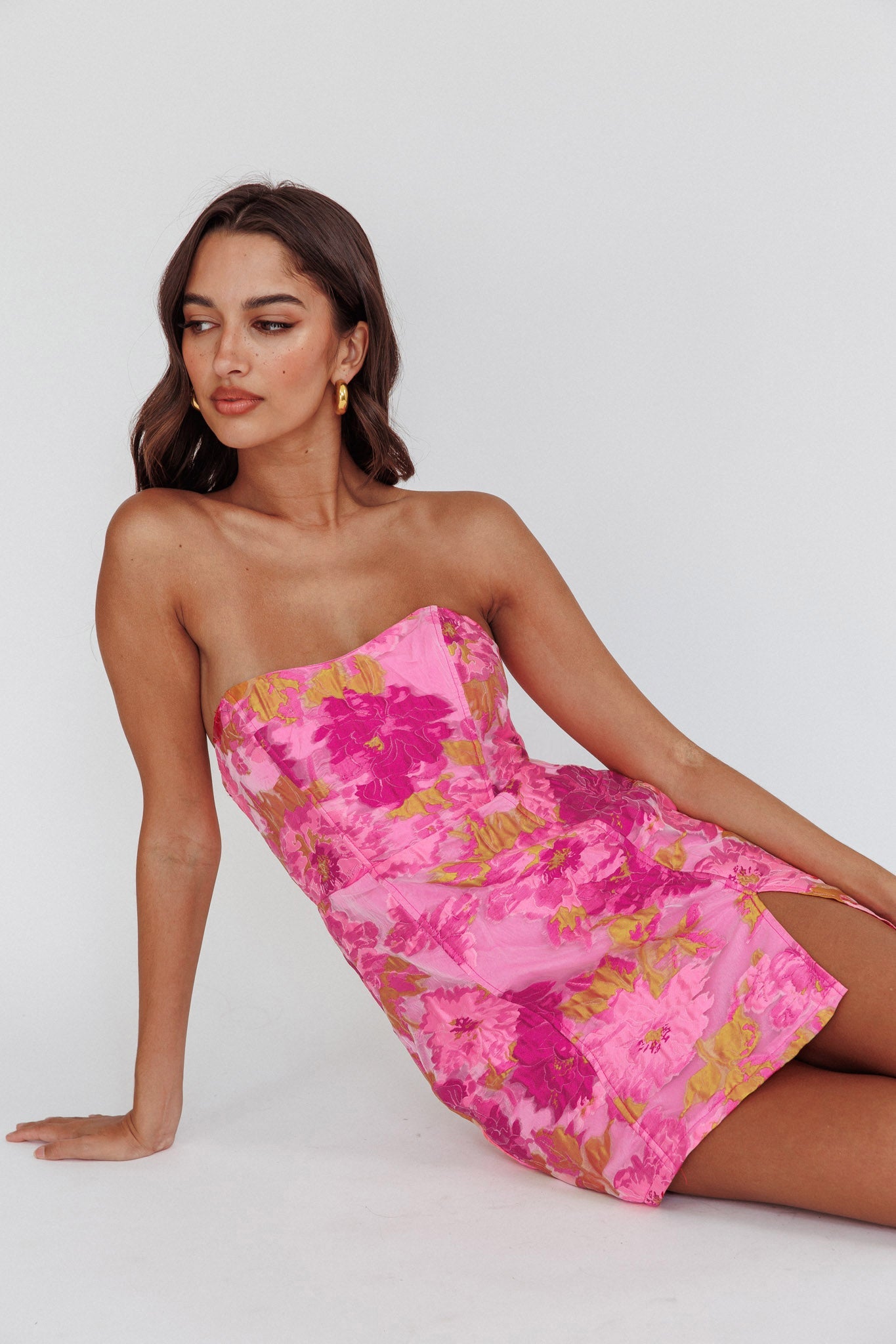 Marlina Strapless Jacquard Mini Dress Pink Secondary image