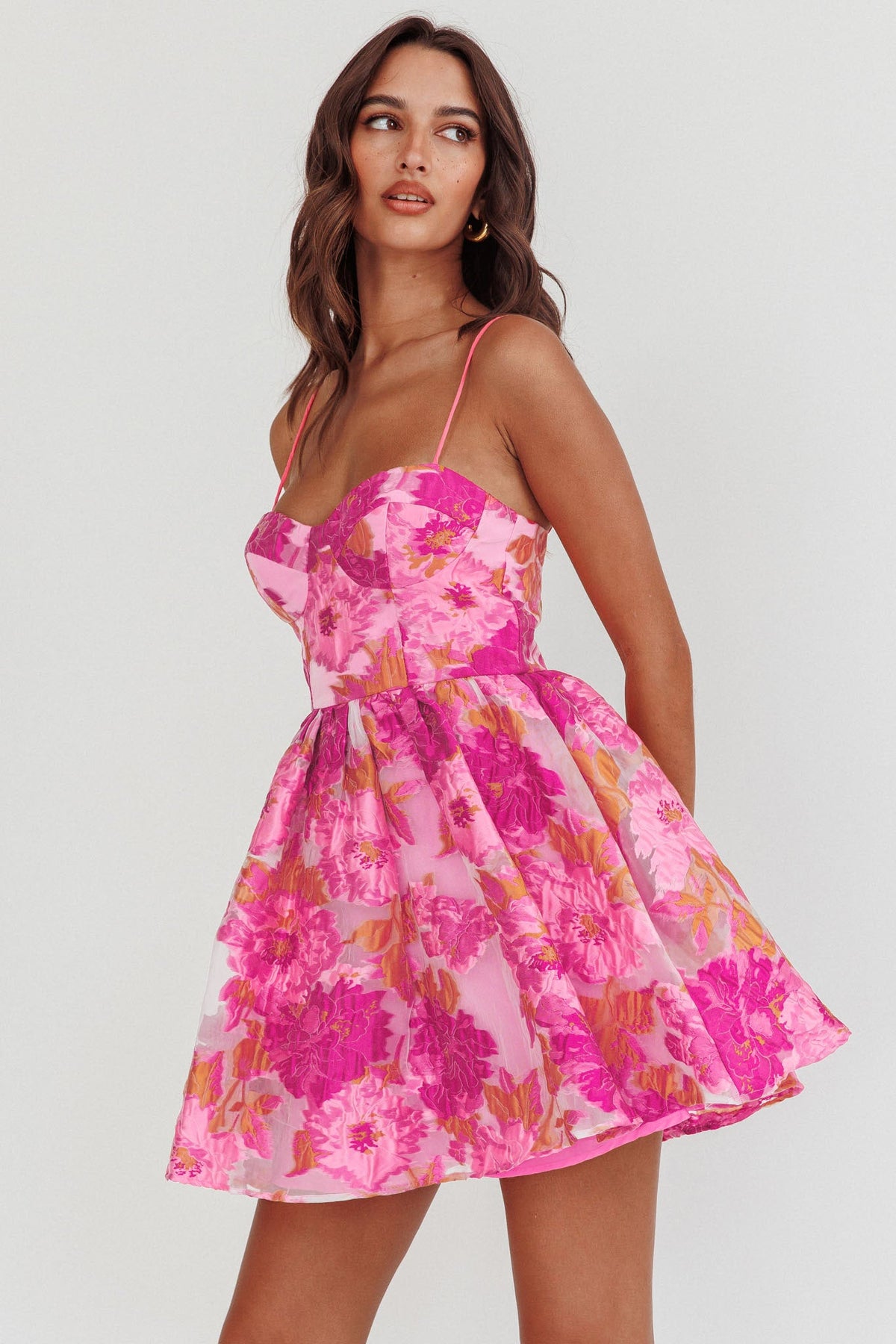 Belle Enchante Cami Strap Jacquard Mini Dress Pink Main image