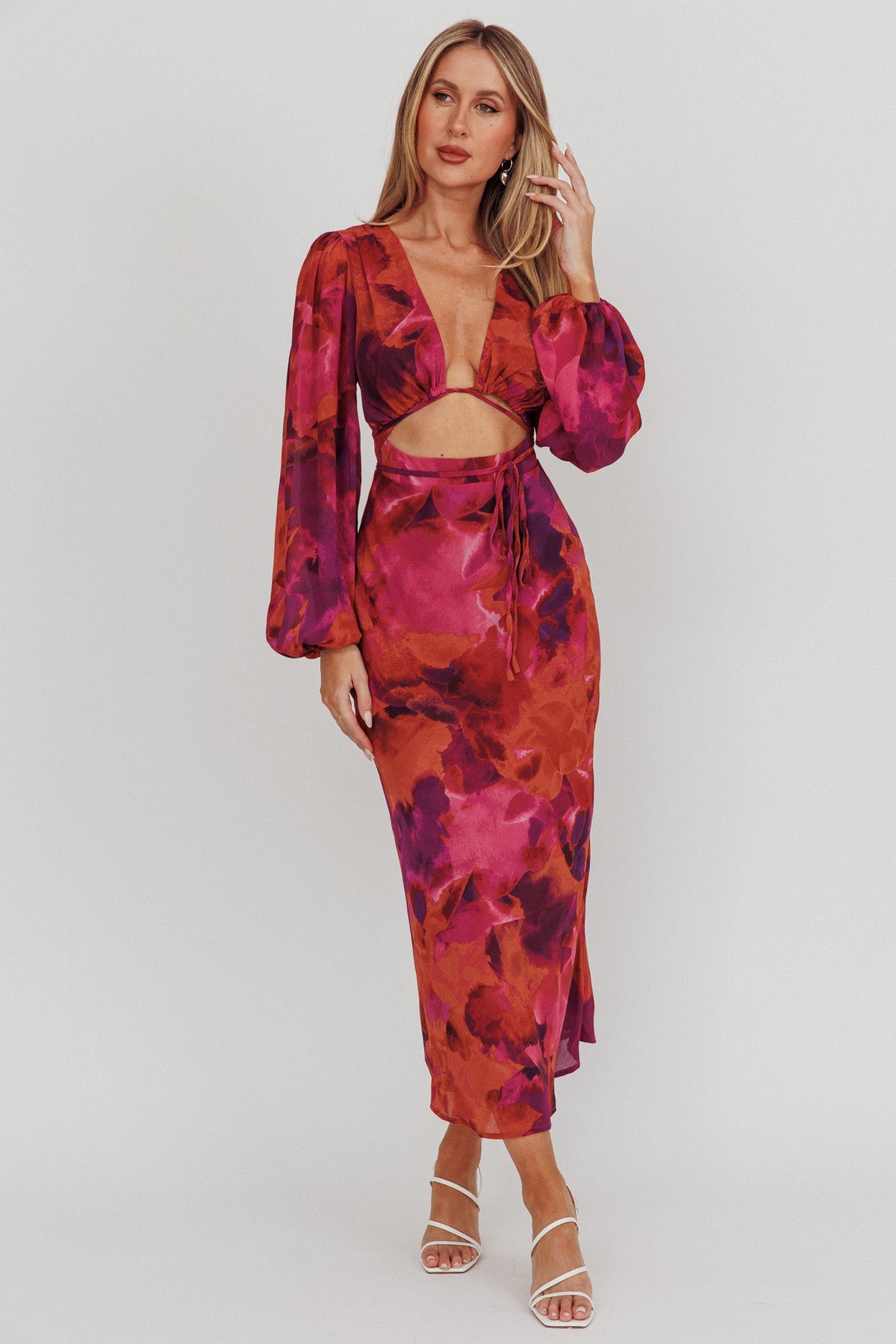 Aurora Dreams Cut-Out Waist Midi Dress Dark Rose Main image