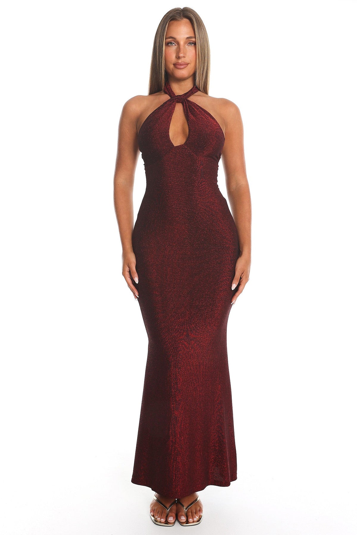 Adrielle Keyhole Halterneck Maxi Dress Wine Main image