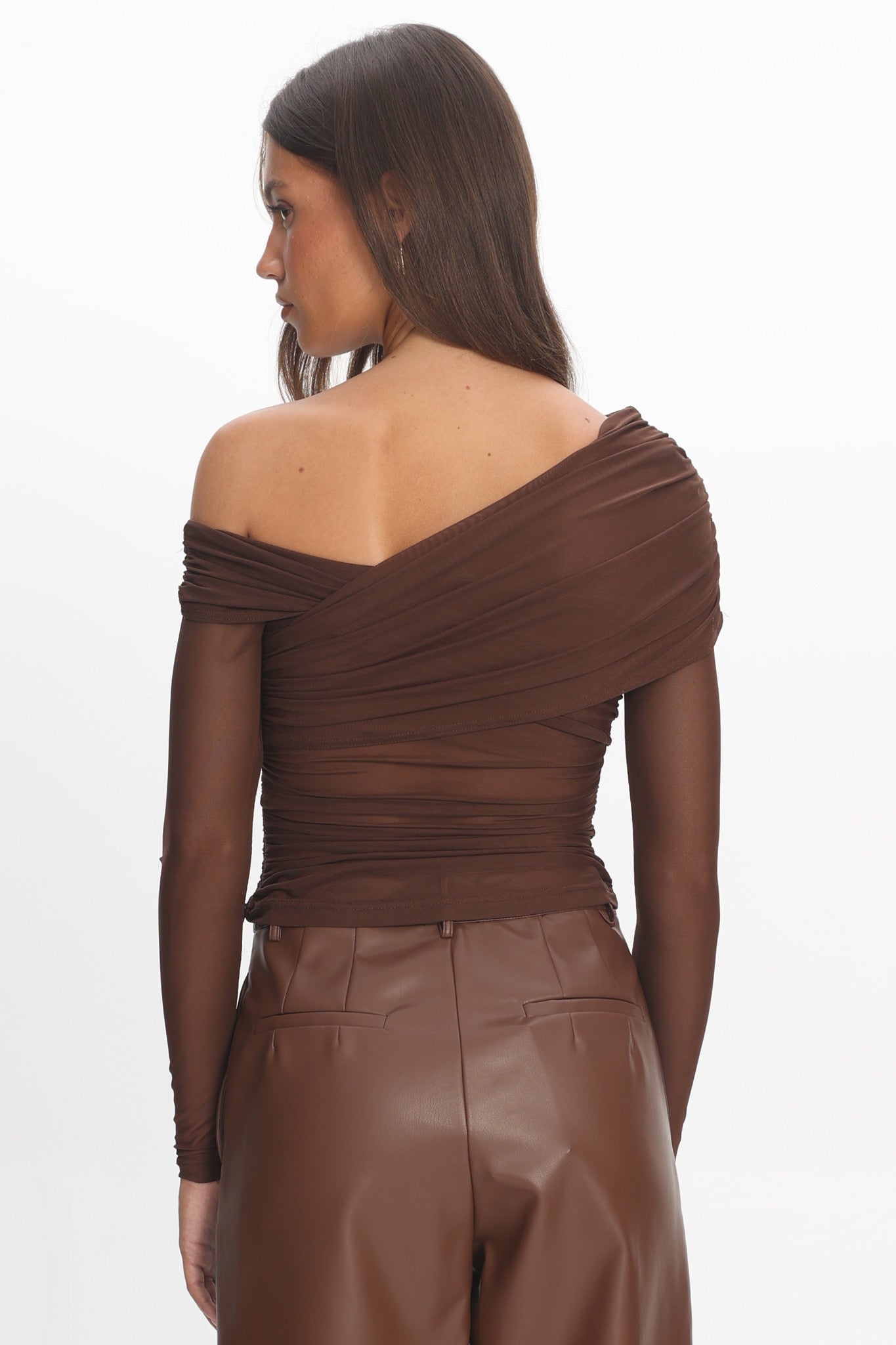 Christos Long Sleeve Asymmetric Top Chocolate Secondary image