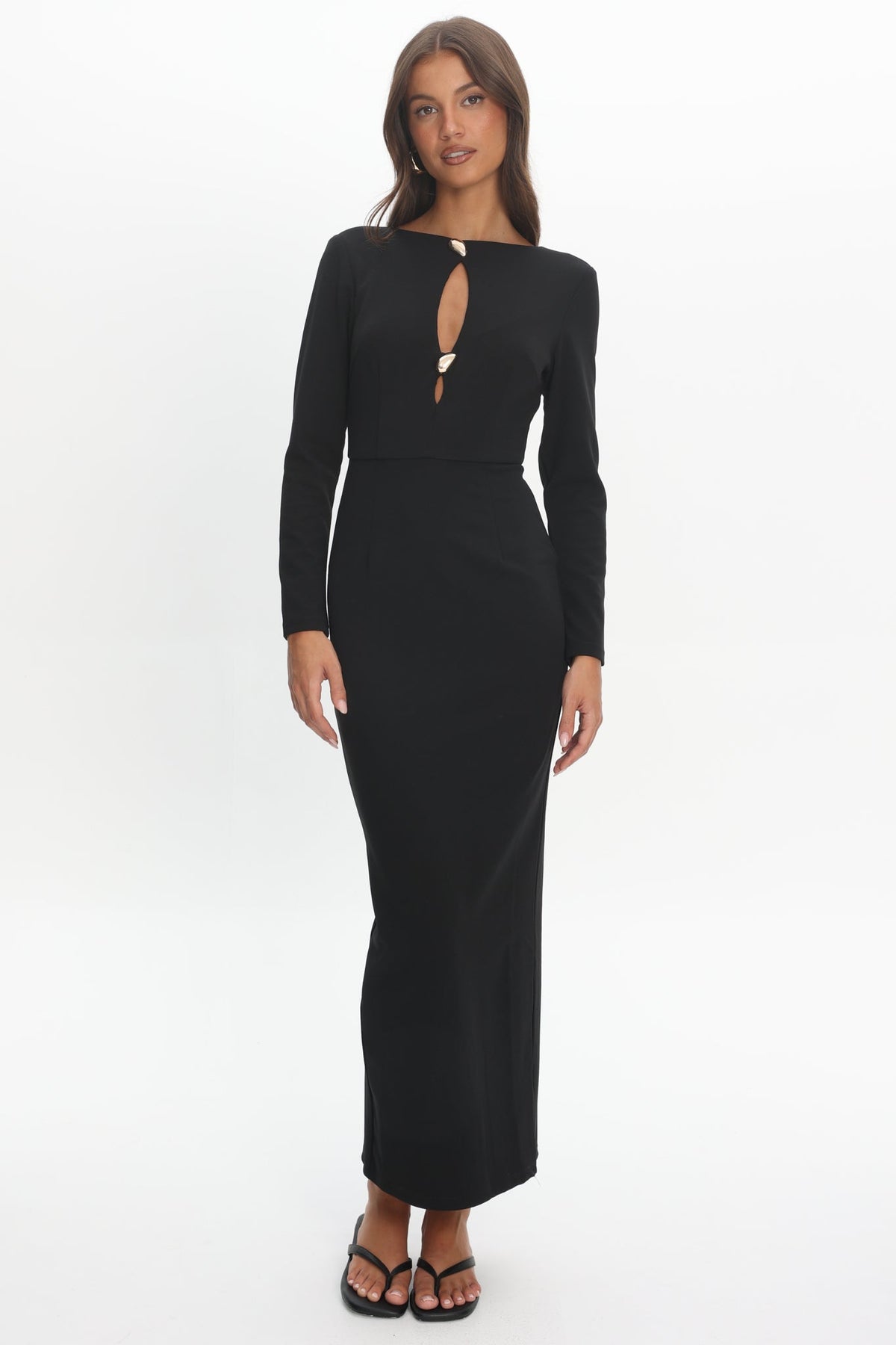 Zoa Keyhole Long Sleeve Maxi Dress Black Main image