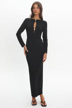 Zoa Keyhole Long Sleeve Maxi Dress Black