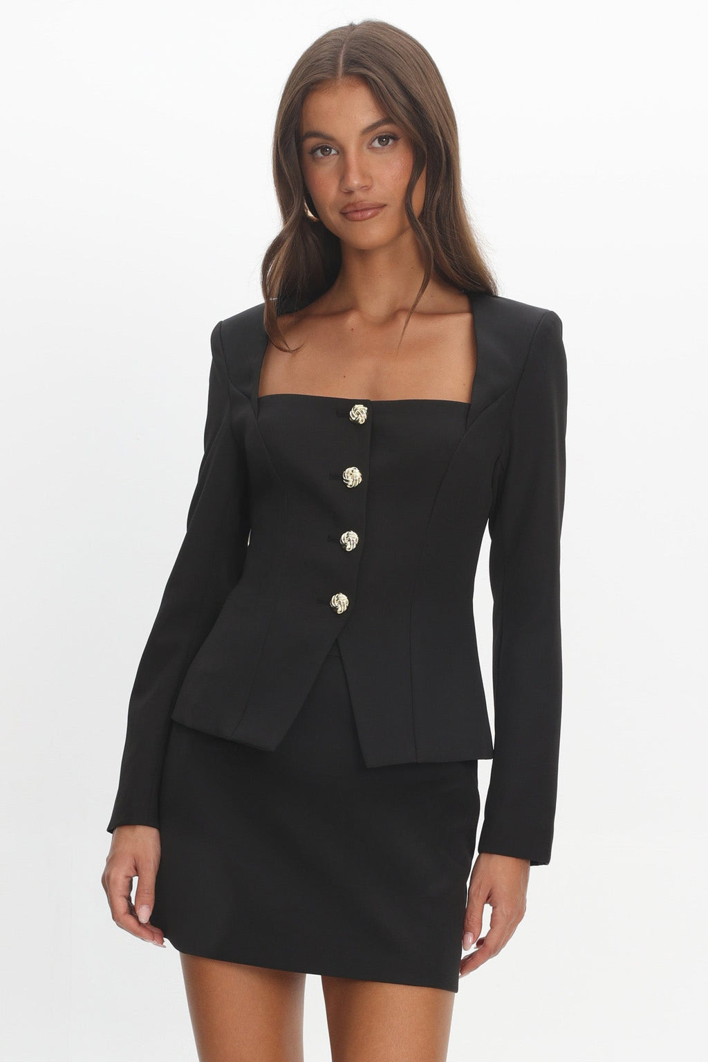 Fellie Button Front Top Black
