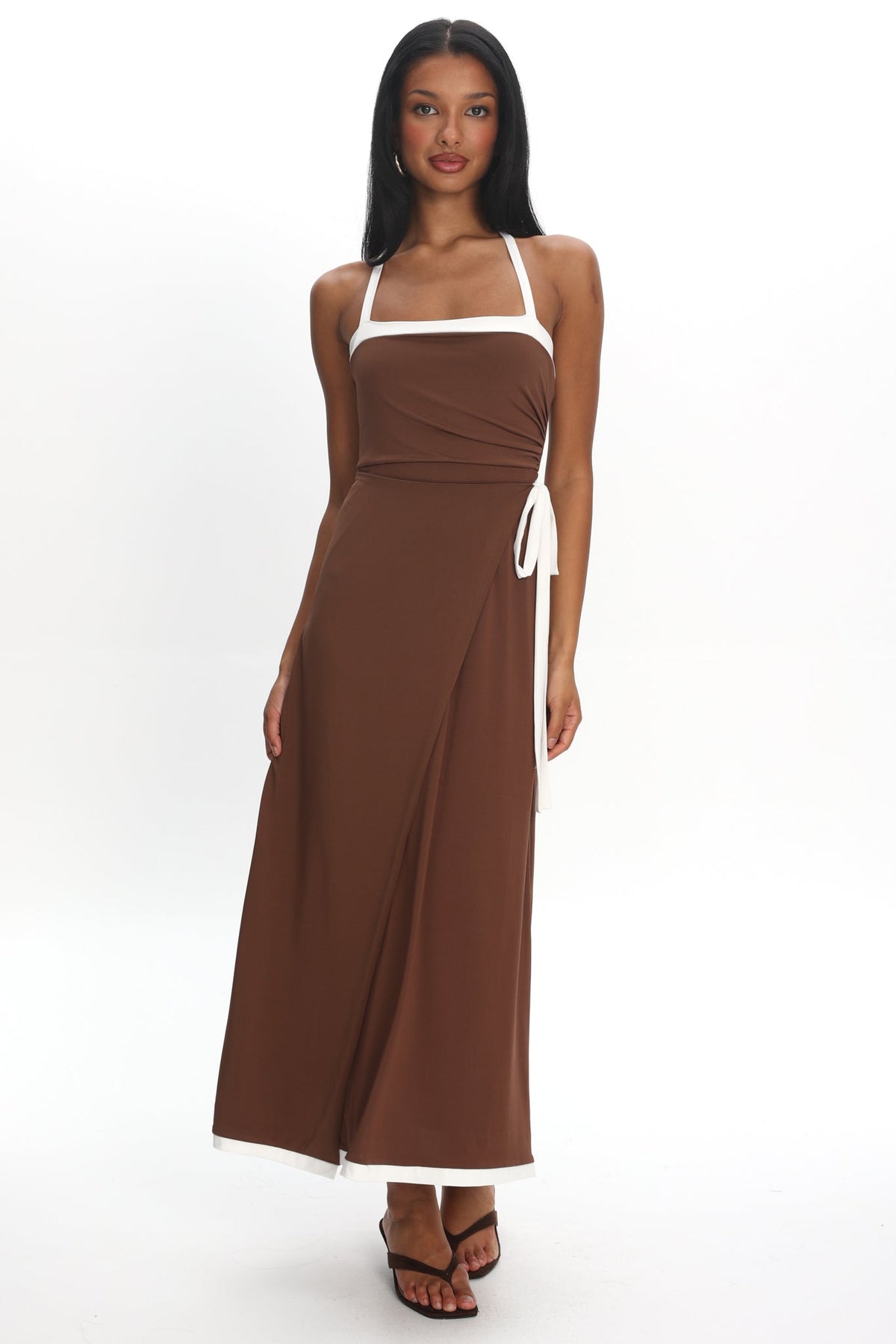 Belira Wrap Front Midi Dress Chocolate Main image