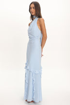 Lorielle One-Shoulder Ruffle Trim Maxi Dress Blue