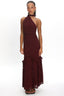 Lorielle One-Shoulder Ruffle Trim Maxi Dress Wine