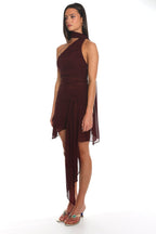 Illusionist Asymmetric Wrap Mini Dress Wine